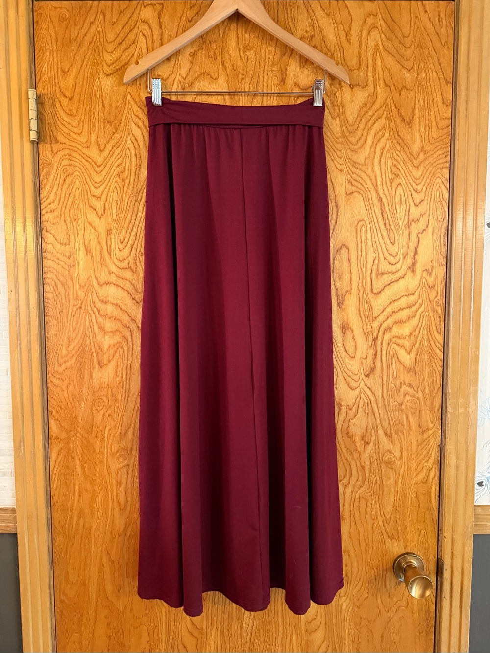 Women’s Wine Maxi Skirt with Elastic Waist with Pockets